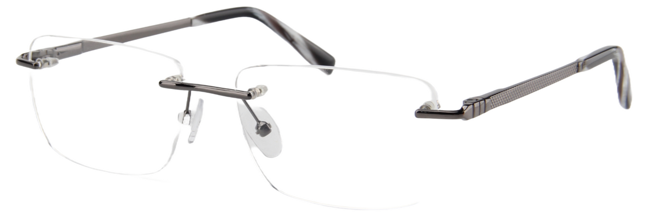 Men Rimless Eyeglasses : Manny - Gun - SpecSMART Eye Clinic (Diagonal View)