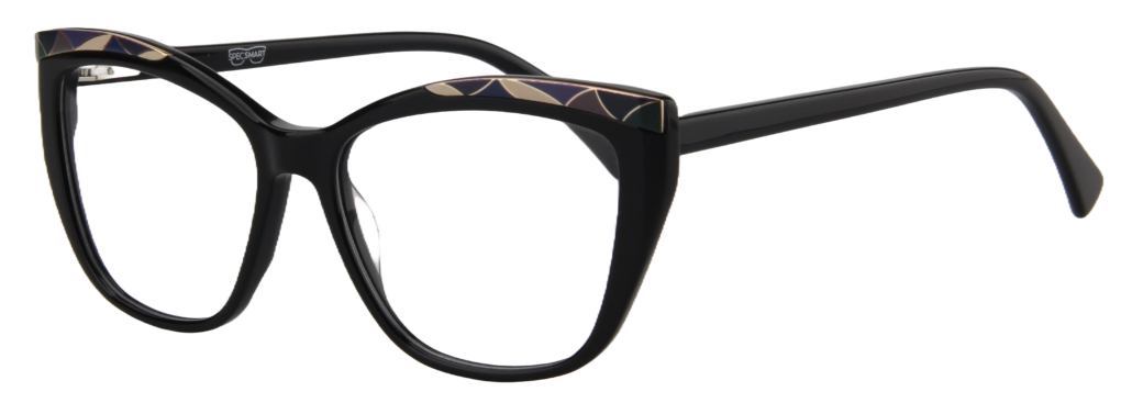 Afro Motif Women Eyeglasses: Nia - Black - SpecSMART Eye Clinic (Diagonal View)