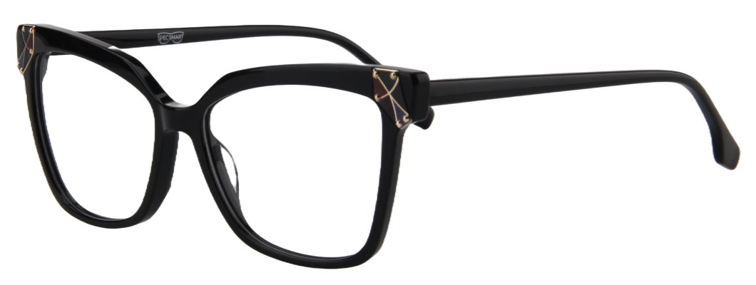 Afro Motif Women Eyeglasses: Sade - Black - SpecSMART Eye Clinic (Diagonal View)