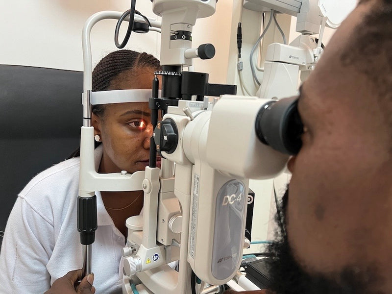 Ikoyi Optometrist performing Slit lamp test 