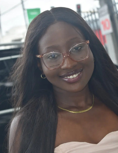 Woman wearing Marc Jacobs designer frame