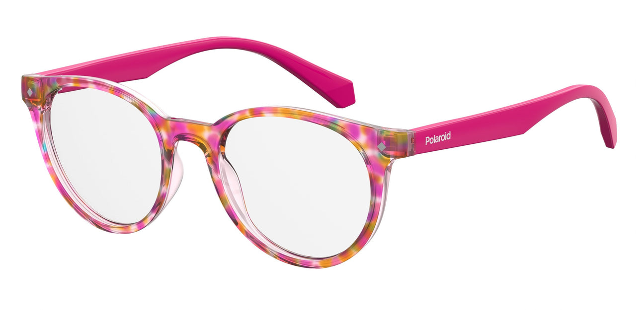 Youth Unisex Polaroid Eyeglasses: PLD D814 - Fuchsia Havana SpecSMART Eye Clinic (Diagonal View)
