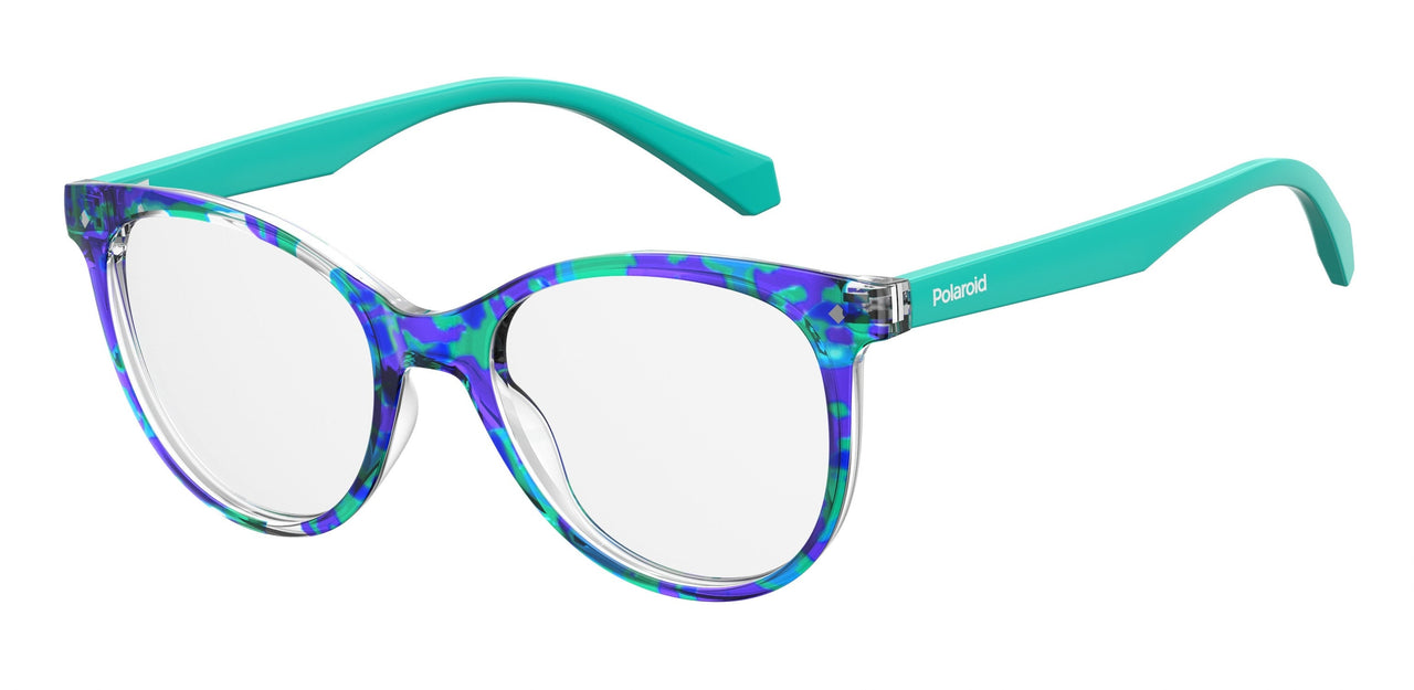 Youth Girls Polaroid Eyeglasses: PLD D815 - Blue Havana Turquoise SpecSMART Eye Clinic (Diagonal View)